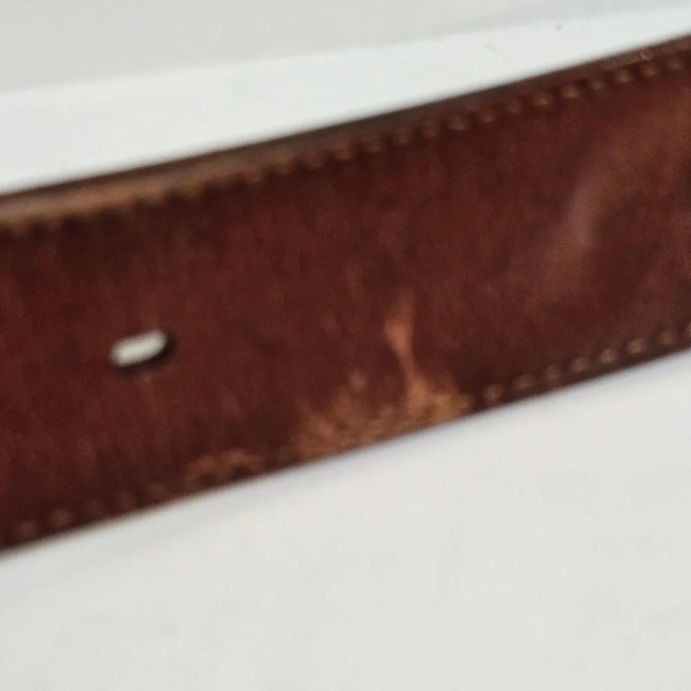 Appaloosa Trading Co Leather Belt Mens 38 Brown Basketweave Western Rugged Brass